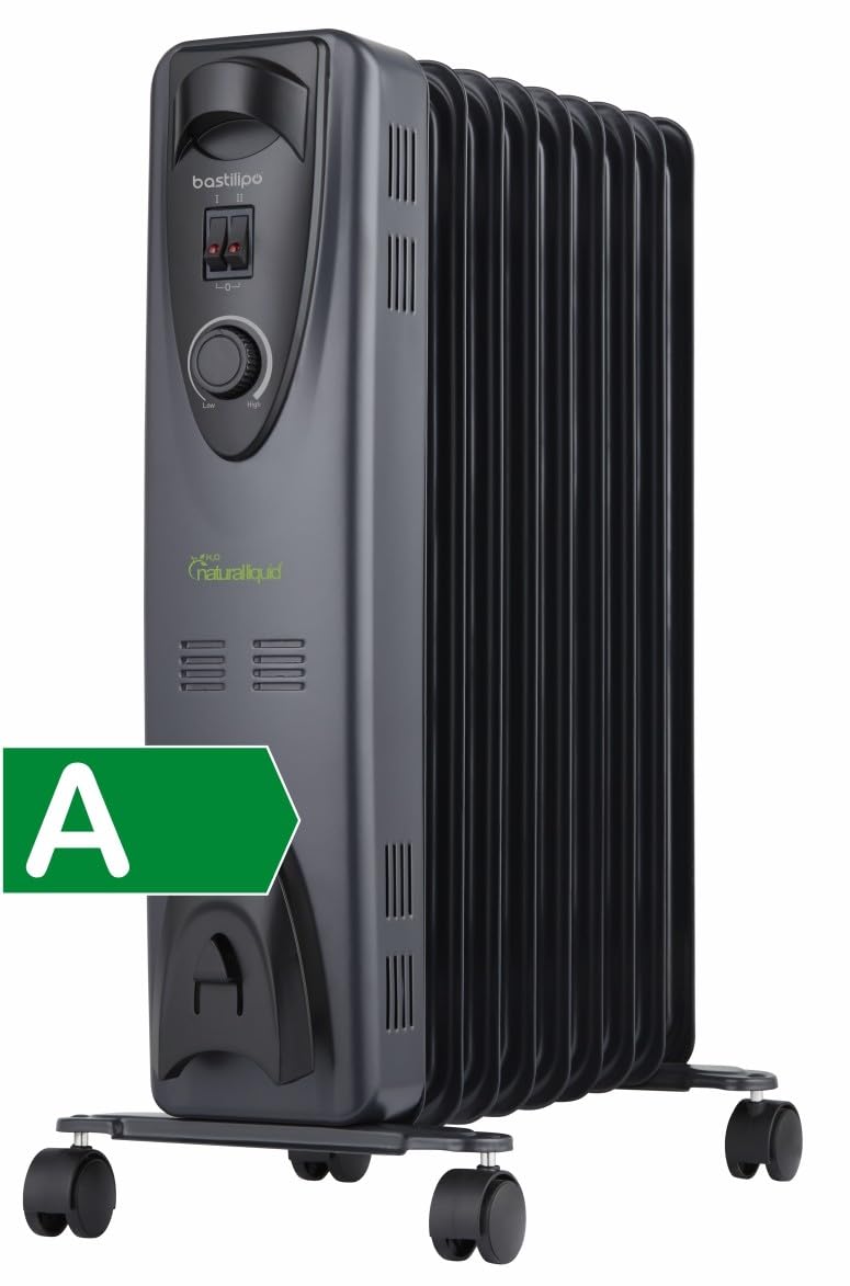 Bastilipo - RC-ECOFLUID-9 - Radiador ecológico compacto con H2O natrural liquid, extra bajo consumo, 1500W, 0,6kw/h, 9 elementos, c/termostato, color negro.