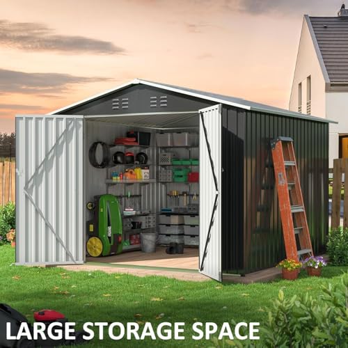 Image of AirWire 8x8 FT Outdoor Storage Shed, Garden Shed with Updated Frame Structure and Lockable Doors, Metal Tool Sheds for Backyard Garden Patio Lawn, Gray