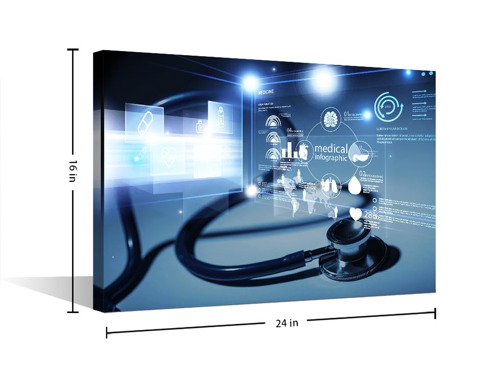Image of Medical Instrument Wall Art 1 Panels Medical Stethoscope and Infographic Paintings for Wall Decorations Wall Pictures Posters Giclee Wooden Framed Gallery-Wrapped Ready to Hang (16 inch Wx24 H)