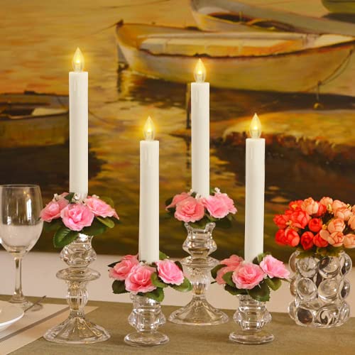 Image of CANDLE CHOICE Flameless Taper Candles with Remote Timer 6 inch Tall Flicking Fake Battery Operated Electric LED Candlesticks for Candelabra Wedding Christmas Window Decorations Table Centerpieces 6 PCS