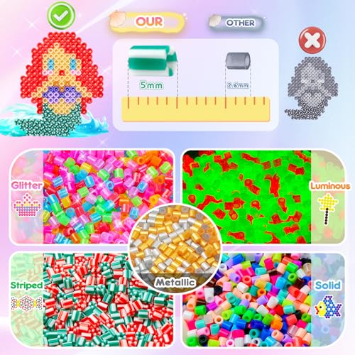 CGBOOM Bügelperlen Fuse Beads Kit, Glitzer 5 mm Nachfüllset Steckperlen Leuchtend im Dunkeln, Bastelperlen Set Kindern mit Stiftplatte… – Ansicht 3