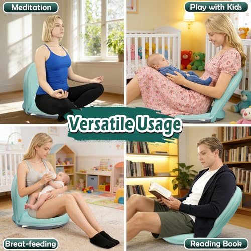 Image of Floor Chair Floor Cushion Folding Padded Gaming Chair Adjustable 5-Position Floor Seat with Back Support for Kids Adult Great for Gaming Reading Meditating