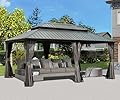 Domi 12'x18' Hardtop Gazebo, Outdoor Metal Gazebo with Galvanized Steel Double Roof, Curtains & Netting, Permanent Pavilion for Patio, Backyard, Party, Outdoor Dining, Gray