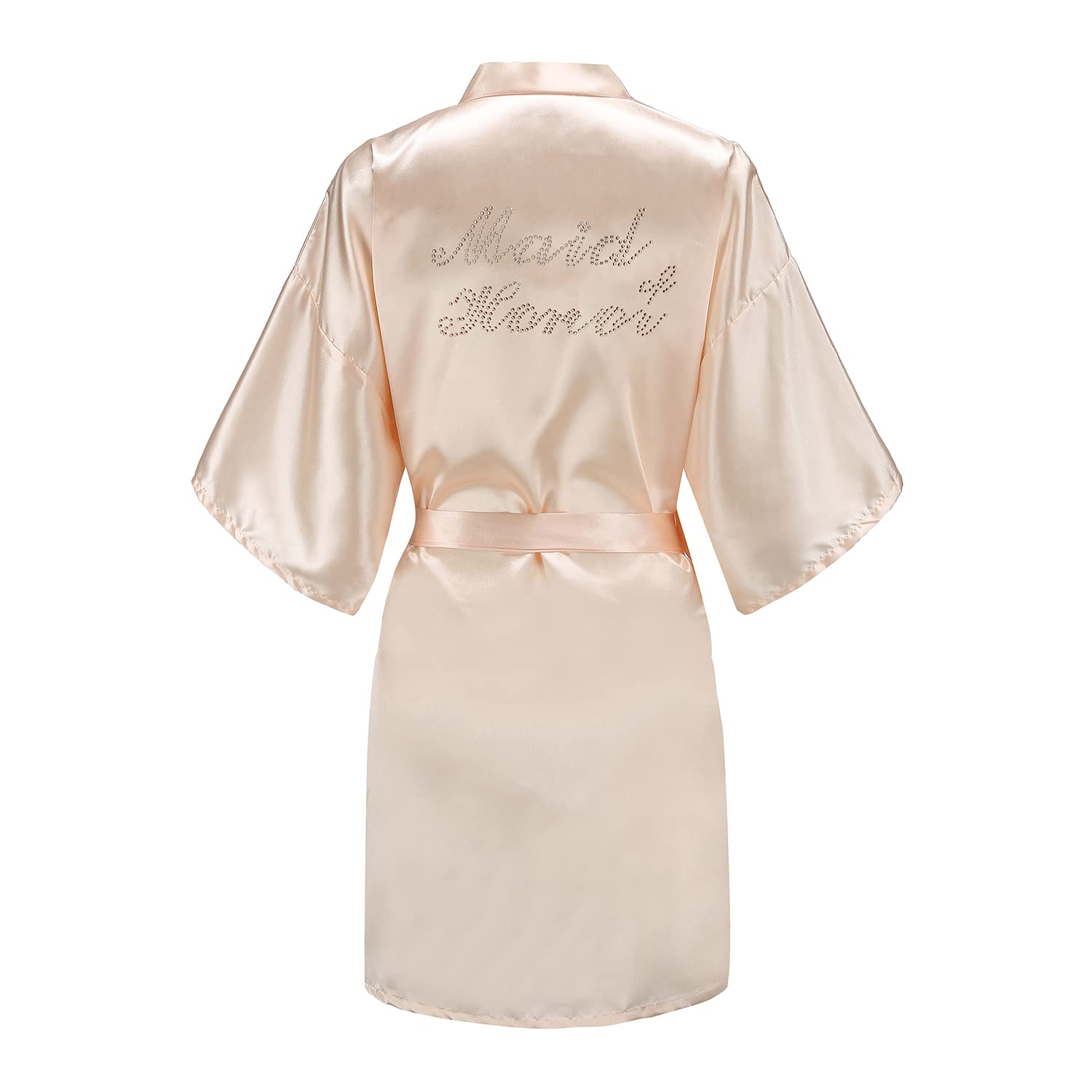 Women's One Size Silver Rhinestones Bride Bridesmaid Short Satin Robes for Wedding Party Getting Ready
