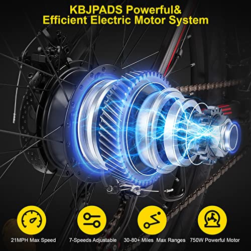 Kbjpads 26" Adult Electric Bikes 750W Motor Ebike 48V 16Ah Lithium Battery Electric Bicycles Dual Shock Absorbers 5-Speed 21Mph Mountain Beach E Bike #TOP1