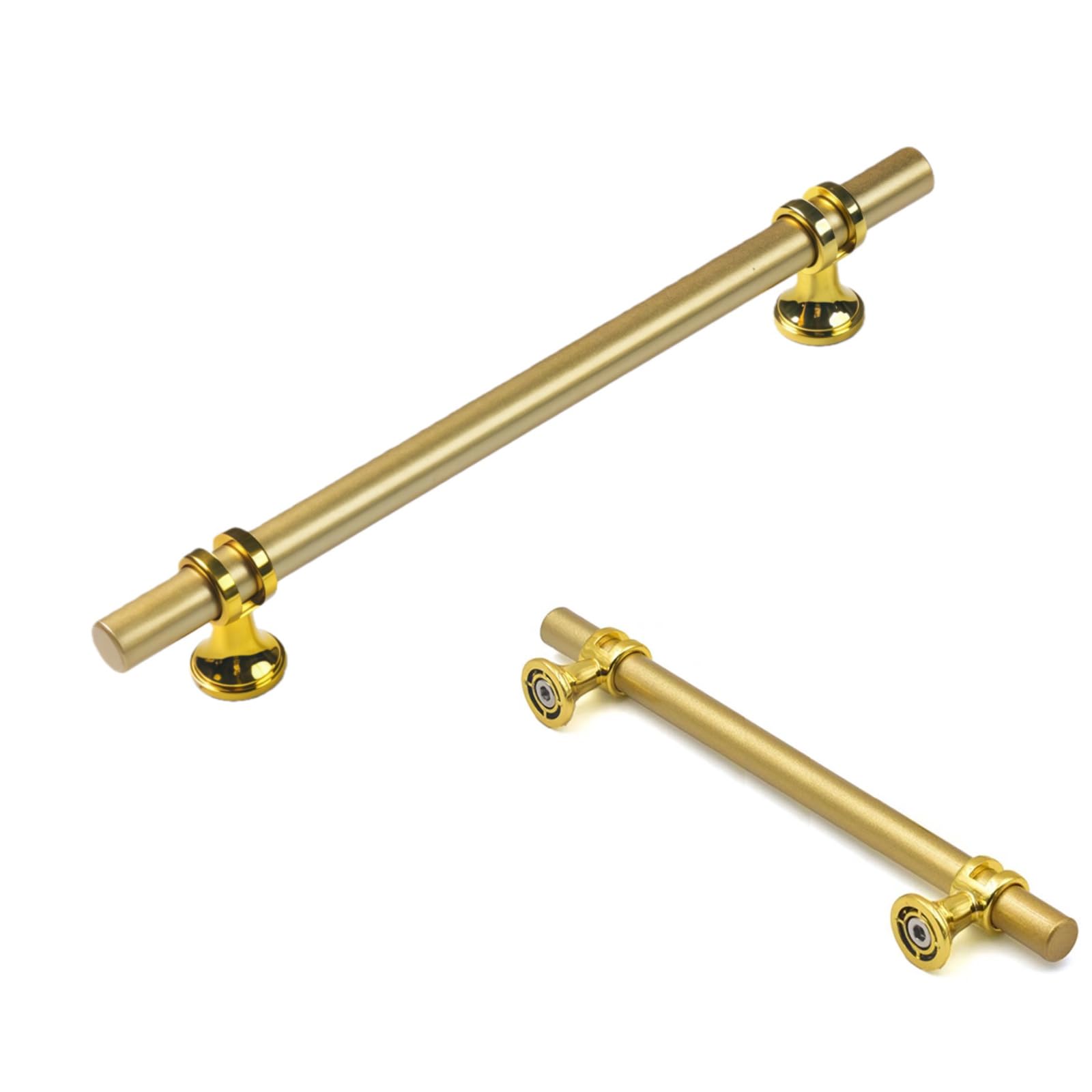 MxSplorion Gold Kitchen Cupboard Handles, 10 Pack 128mm(5.03in) Hole Centers Cabinet Pulls T Bar, for Drawer Dresser, Cupboard and Wardrobe