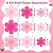 Hot Pink Paper Fans Hanging Ornaments – Set of 9，Paper Flowers Decorations for Wall, Pretty in Pink Party Decorations, Floral Backdrop for Classroom，Birthday, Wedding, Baby Shower & More