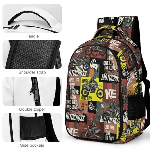 Casual Backpack for Unisex Adult, Novelty Motorcycle Dirt Bike Large Capacity Backpack for Daily Use, Portable Shoulder Bag for Women Men4