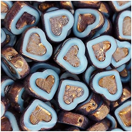 6 pcs Table Cut Czech Glass Beads Heart 14 x 12 mm, Blue Bronze Coating