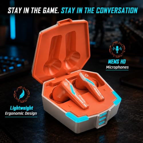 Image of HOPPUP Stryke S2 Gaming Earbuds, 35ms Low Latency, Bluetooth v6.0, 13mm Drivers, 60H Playtime, RGB LED, Type-C Fast Charging, TWS Wireless Earphones with Mic