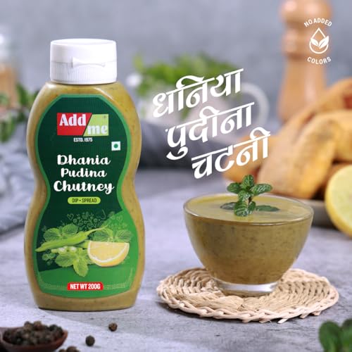 Image of Add me Khatti Meethi Sonth Chutney 240gm + Dhania Pudina Chutney 200gm (Pack of 2) | Natural & Flavorful Sauce | Coriander Pudina Sauce & imli Ki Chutneys 440 grams Total