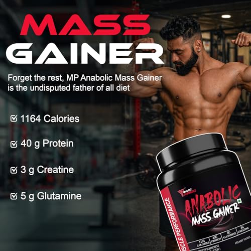 Image of Anabolic Mass Gainer, 1164 Calories & 40g Protein, Creatine & Glutamine Blend, Digestive Enzymes & Probiotics, Creamy Vanilla, 2kg | High Protein Carbs, With Creatine, BCAA & Glutamine, Digestive Enzymes, For Muscle Gain & Fast Growth