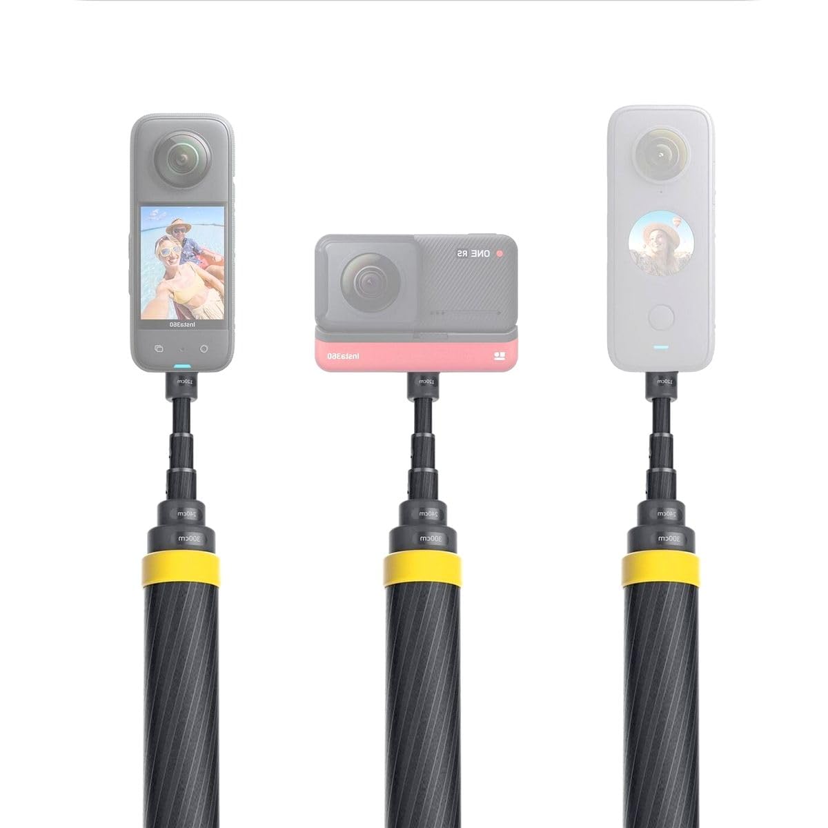 Insta360 Selfie Stick Estendibile, Ultraleggero, fino a 3Mt, Action Cam, in Fibra di Carbonio, Impugnatura Ergonomica