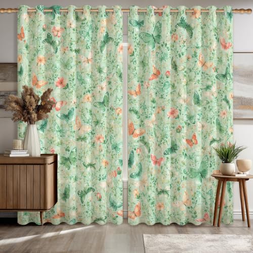 Rideaux occultants vert printemps imprimé fleurs feuilles 106x183