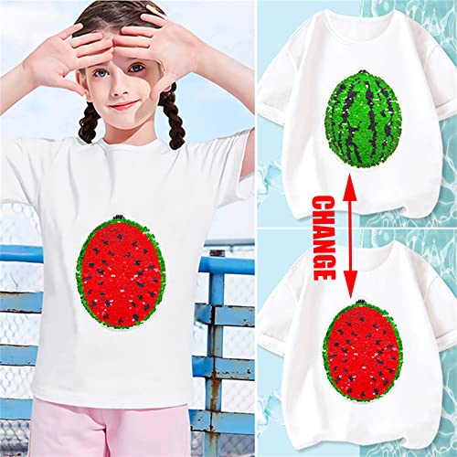 Toddler Girls Short Sleeve T Shirt Kids Summer Casual Magic Changing Flip Sequins Tops Tee Shirts Clothes3