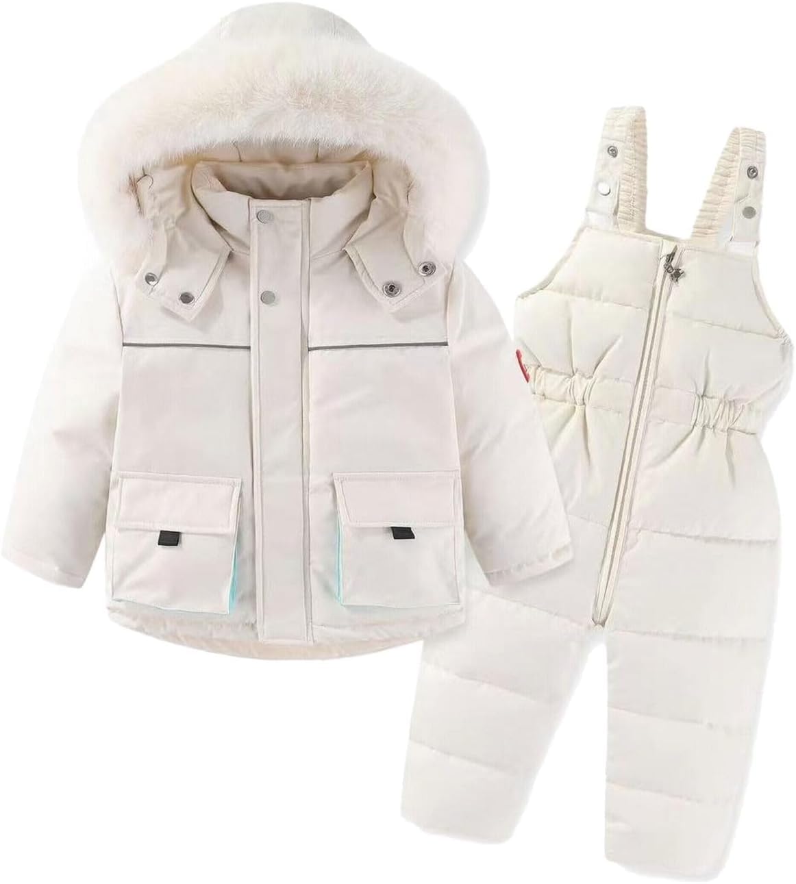 Hecatombic Warmes Schneeanzug-Set für Jungen und Mädchen warme Skijacke und -Hose mit Kapuze Winter-Schneeanzug Latzjacke Warmer Skianzug mit Kapuze und Skihose