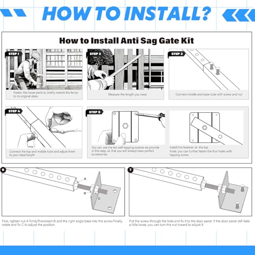Image of MorningRo 6' Gate Brace Stretch Anti Sag Gate Latches Kit for Wooden Fence Adjustable Door Hardware Kit for Outdoor Wood Fencing, Extends from 47'' to 71'', Black