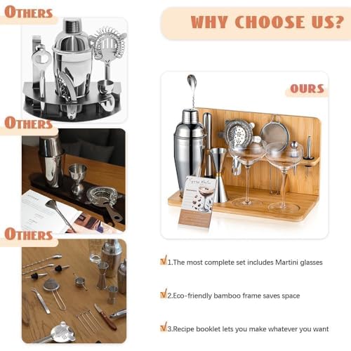 USEERIL Espresso Martini Gifts kit with 2 Glasses,Mixology Bartender Kit,Cocktail Shaker Set with Bamboo Stand for Drink Mixer,Bar Set for House Warming Gifts,Home bar,Party Favors - Thumbnail 4