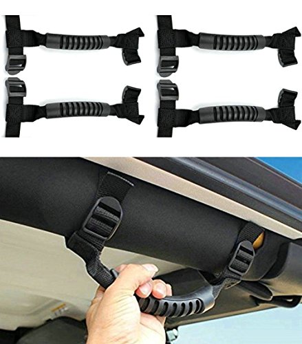 Kany 4 x Grab Handles Grip Handle for Jeep Wrangler YJ TJ JK JKU Sports Sahara Freedom Rubicon X & Unlimited X 2/4 Door Roll Bar 1995-2016 (Black)