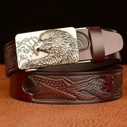 Men Ratchet Embossed Belt With Silver Eagle Engraved Auto Buckle - Western Waist Strap For Jeans3