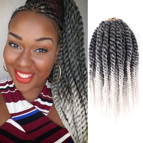 Grey Crochet Hair for Black Women 10 Inch 7 Packs Havana Twist Crochet Hair Pre Looped Jumbo Senegalese Twist Crotchet Braids Bob Rope Twists (10 Inch,Black to Grey)
