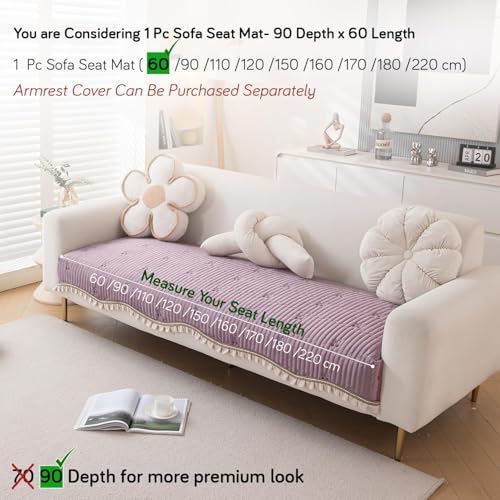 Image of HOKIPO Premium Dutch Velvet Sofa Cover Mat with Frill for 1 /2 /3 Seater and L Shape Sofa. Make Your Own Sofa Cover Set, Mat Length 90(D) x 60(L) cm, Wisteria Lilac (NEW-AR-5733-PR)
