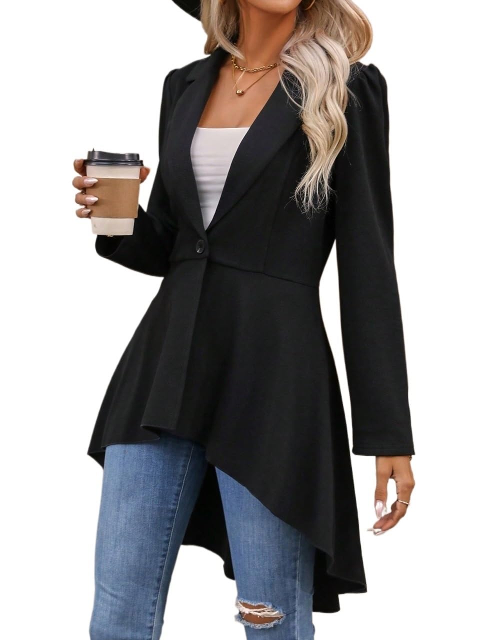 work blazers for women Single Button High Low Hem Blazer