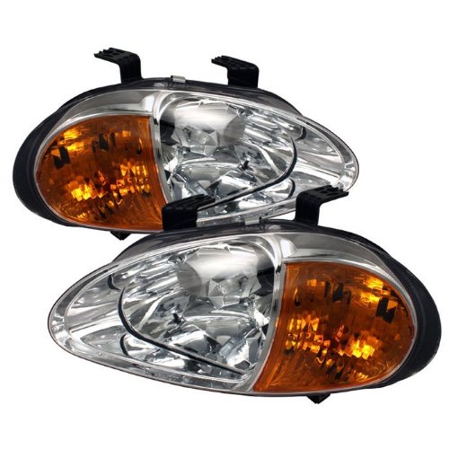 for Del Sol 1PC Amber Crystal Headlights Chrome  Clear