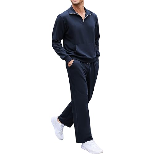 COOFANDY Men's 2 Piece Track Suit Set Jogging Sweatsuit Workout Quarter Zip Suit