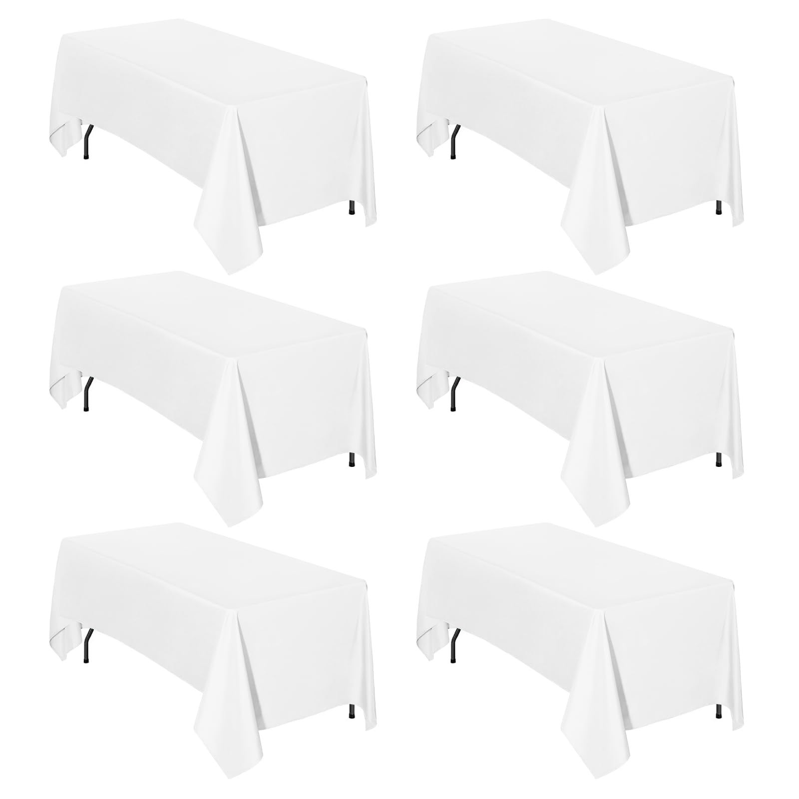 Easy-Going 6 Pack White Tablecloths 60x126 Inch for 6 Ft Rectangle Table, Washable Polyester Waterproof Stain Resistant Table Cloth, Decorative Table