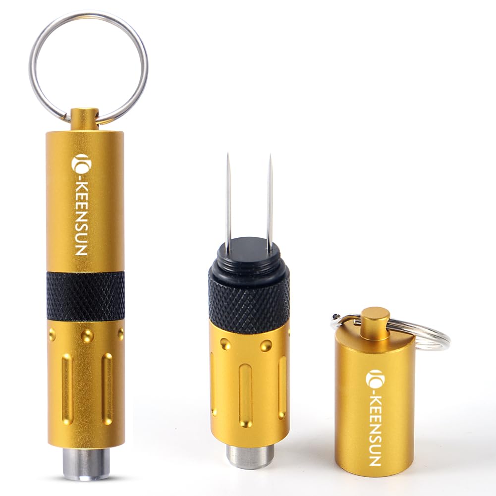 KEENSUN 2-in-1 Cigar Punch Tool Set with Cigar Hole Opener(9mm) and Twin Nubber, Portable Rotary Punch with Key Chain Ring (Yellow)