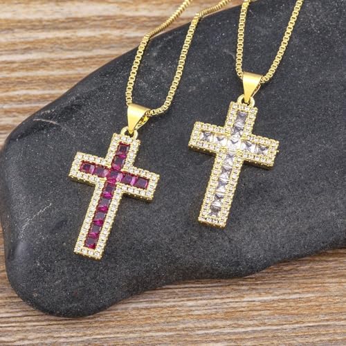 Collier pendentif croix multicolore de qualité supérieure serti de zircons - 3