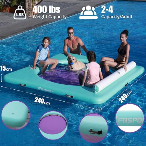 FBSPORT Inflatable Water Hammock Round Floating Ring, 8 FT Sunchill Float Ring Floating Dock Island, River Floats Lake Raft Pool for Adults with Ladder Cup Holder, Green Purple by FBSPORT - Image 4