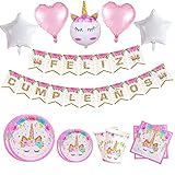 🦄 Materiales de alta calidad: estos bonitos suministros de fiesta con temática de unicornio están hechos de materiales de calidad superior, extra duraderos, son 100% seguros y no tóxicos para niños y adultos.