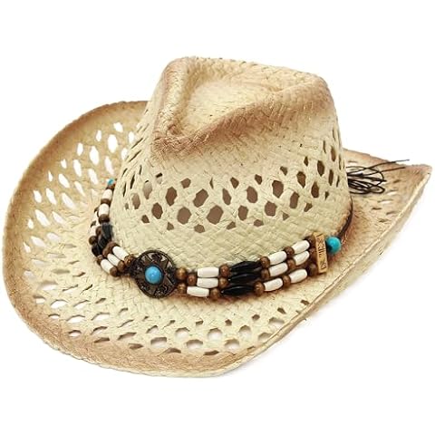 EOZY Women's Straw Cowboy Hat with Beads Cover