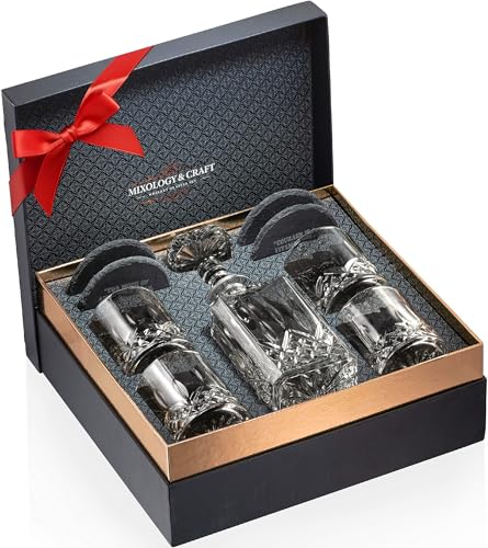 Mixology & Craft Whiskey Decanter Set - Crystal Bourbon, Scotch, Cognac Glasses (10oz)