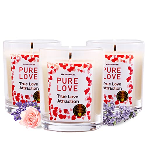 Magnificent 101 Pure Love Set Of 3 Aromatherapy Candles For True Love Attraction - 3.5Oz Each Natural Soy Wax | 42 Hour Burn Time | Sage Rose Lavender | Purification, Chakra Healing, & Manifestation #TOP17