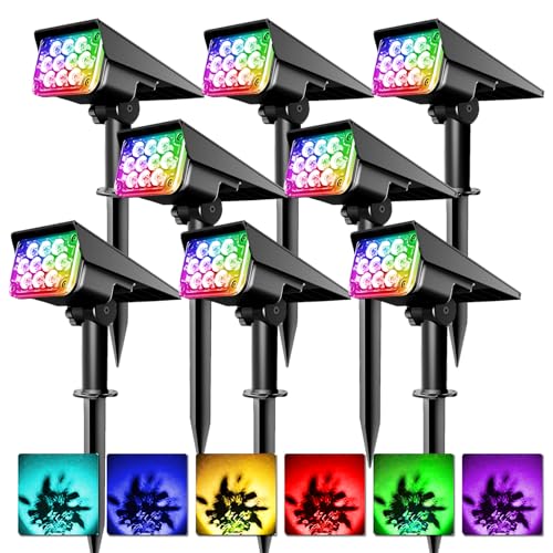 T-SUNUS Solar Gartenleuchte mehrfarbig, Gartenstrahler Solar IP65 Wasserdicht mit 6 Farbwechsel, Dusk to Dawn für Party Baum Vorgarten Hof 8 Stück