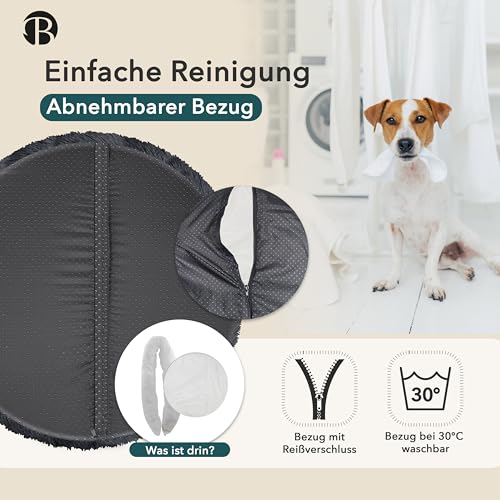 bluzelle Orthopädisches Hundebett für Mittelgroße Hunde, 70cm Donut Kissen Waschbar Memory Foam Rund, Hundekorb Hundekissen Flauschig Plüsch Kunstfell Weich, Farbe:Dunkel-Grau