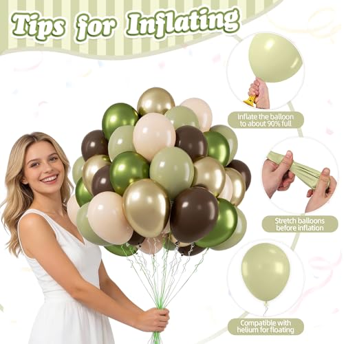 Image of FunHot Sage Green Brown Balloons, 50 Pcs Safari Balloons, Metallic Green Apricot Latex Balloon, 12 Inch Jungle Balloon for Boy Baby Shower Forest Birthday Camo Wild Woodland Party Decorations