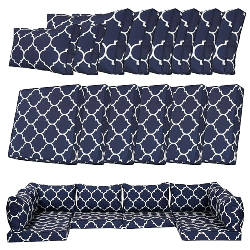 SpaceHop 14 Piece Outdoor Patio Cushion Cover Replacement, Waterproof Patio Cushion Covers, Outdoor Furniture Cushion Covers Set for 6 Seat Wicker Rattan Sofa (Blue Grid) by SpaceHop - Used condition - US$65.99