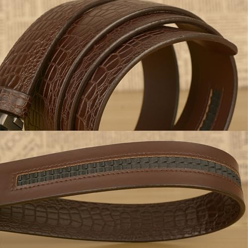 Mens Belt Ratchet, Cowboy Western Leather Belts for Men Square Alloy Buckle Crocodile Pattern Embossed Belt4
