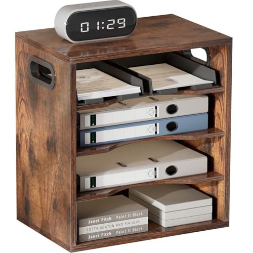 HavenlyYouth Vintage Wood File Organizer Desktop-14.5’’ Document Letter Mail Tray Sorter with 3 Adjustable Shelves Wooden Desk Organizer File Holder for School Home Office Supplies (Retro Brown)