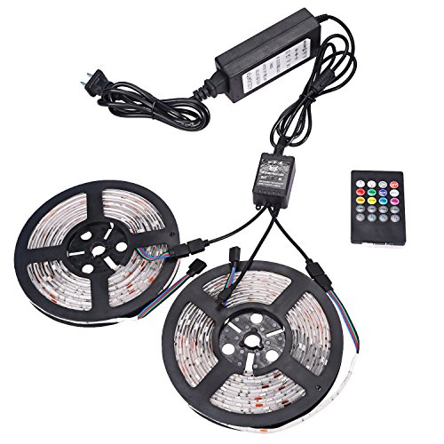 XKTTSUEERCRR 3528 540LED, 10M/32.8FT, Waterproof Flexible RGB Color Changing Light Strip for Outdoor/Indoor/Car/Stage/Festivals/Party Decoration + 20Key Music Remote Controller + 12V 5A Power Supply
