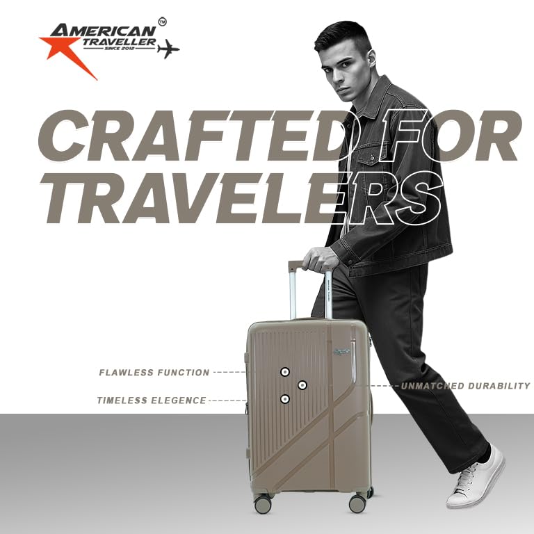 Image of AMERICAN TRAVELLER Poineer Trolley Bag - Expandable Travel Luggage Bag | Large Polypropylene Hardshell, Expandable, 8 Disc Wheels, TSA Type Lock