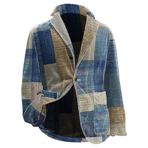 Blazer patchwork homme en velours côtelé, veste à carreaux vintage et chic
