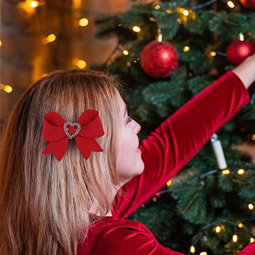 Valentine Hair Clips With Love Heart, Handmade Small Hair Bows With Rhinestones, 3 Pcs Party Decor Hair Accessories For Kids Girls Headwear #TOP1