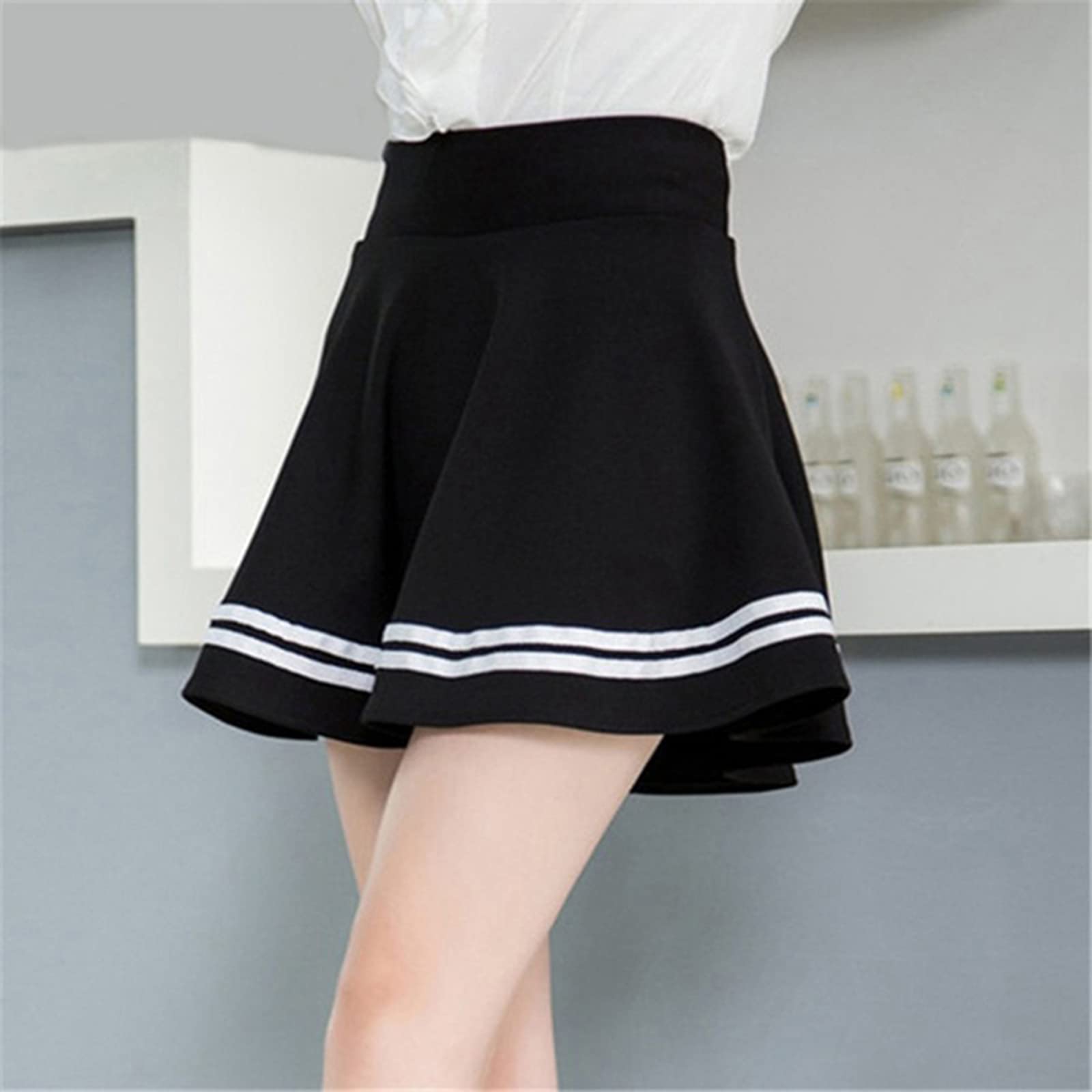 Falda de tenis para mujer, falda plisada de cintura alta, para mujer y niña, uniforme escolar, Negro, 48