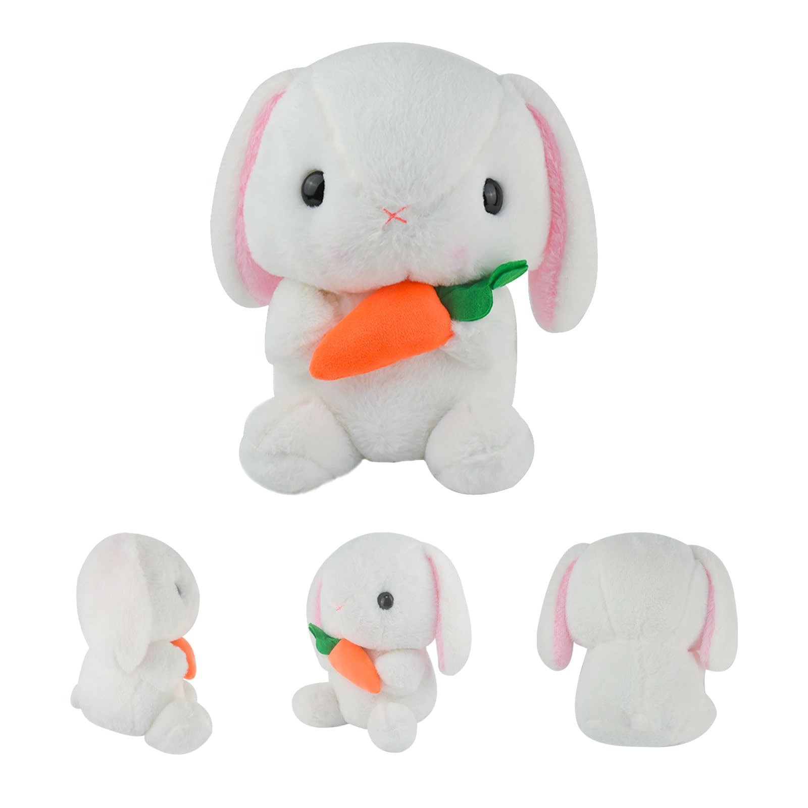 Teaque Plush Bunny Plush Toy, Cute Plush Rabbit Doll Toys, Easter Birthday Gifts for Small, Children Fluffy Animal Decorative (White with Carrot)