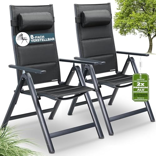 Casaria® Gartenstühle 2er Set Klappbar Gepolstert Alu 8- Fach Verstellbar...